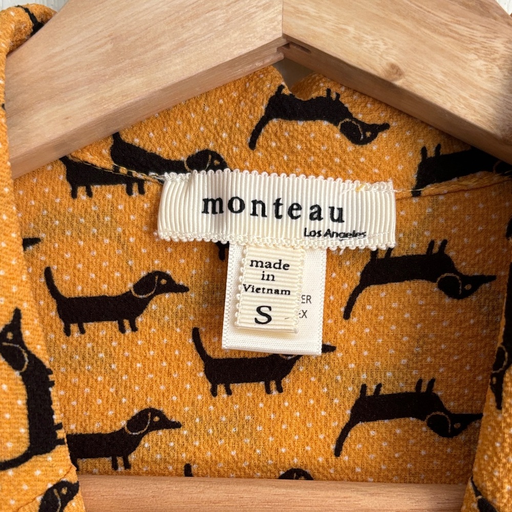 Monteau Mustard Dog Print Midi Dress - Picture 2 of 4